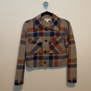 AND Now This Cropped Plaid Shacket Size S Tan/Blue/Rust